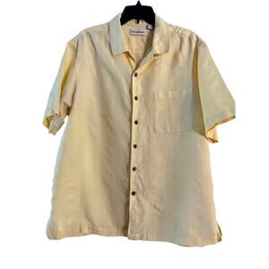 MENS VINTAGE CARIBBEAN JOE XL TEXTURED CLOTH ‘WOOD’ BUTTONS HAWAIIAN SHIRT